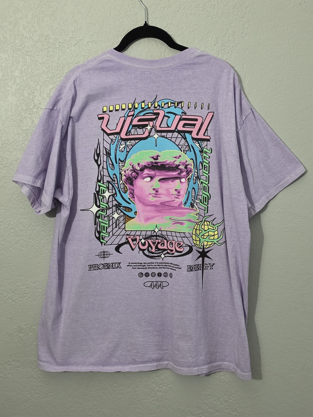 PacSun Visual Voyage Lavender Crewneck Graphic Tee 100% Cotton Mens Large - Picture 5 of 6